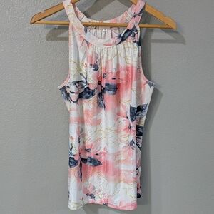 Floral Racerback Tank Top - Pink & Navy